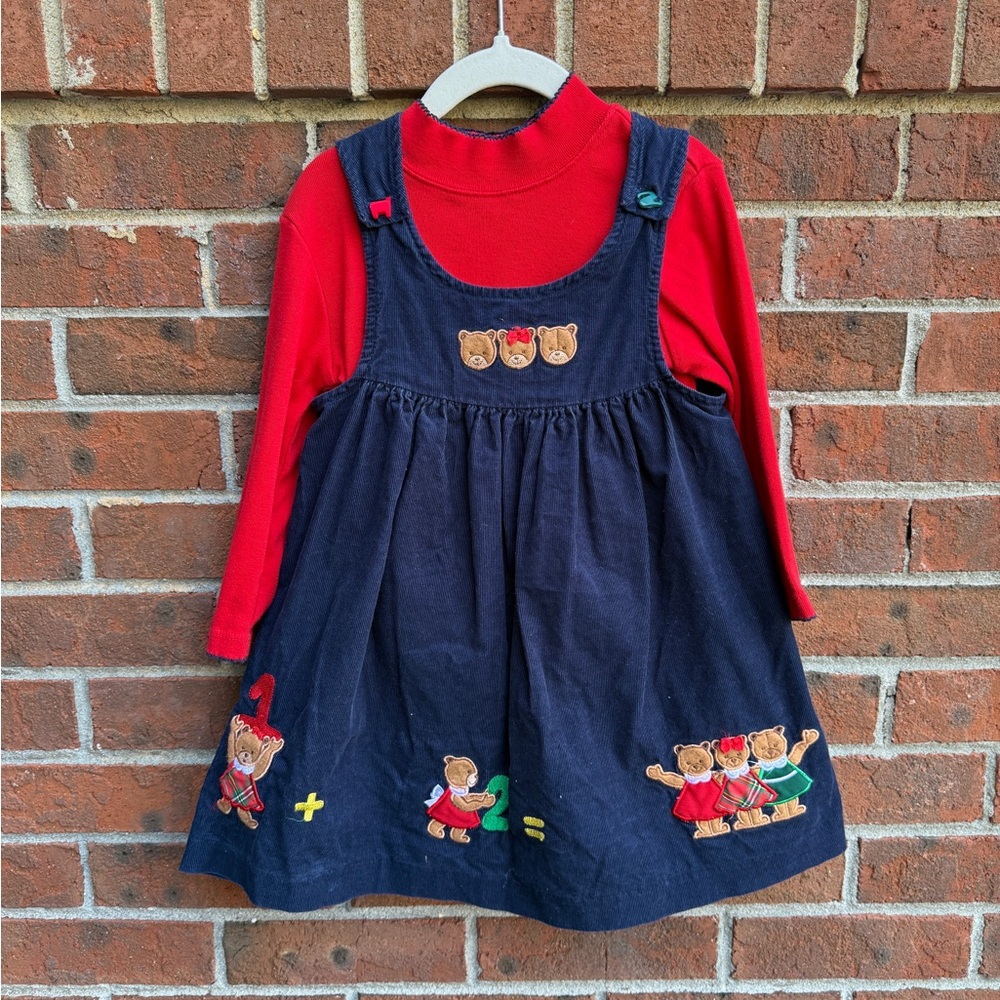Vintage Bonnie Jean Corduroy Dress Bear 123 Numbers Size 4 Set 4T Girls Toddler